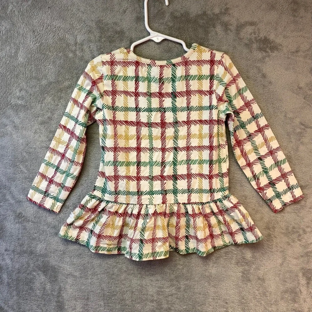 RuffleButts Girls 4T Holiday Plaid Peplum Top Red Green Gold Long Sleeve Shirt